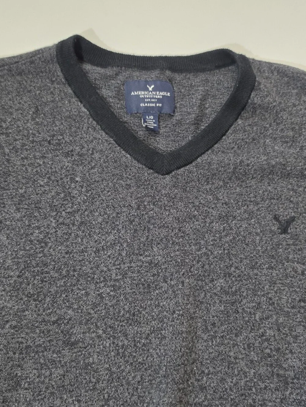 American Eagle Sweater Mens Large Grey Black Logo Classic Fit Fall Streetwear
